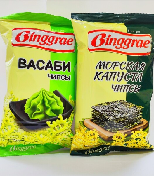 Binggrae / Чипсы со вкусом краба,креветки,зяки,кальмара,бекона,луковые кольца,васаби,морская капуста 50 г 2шт
