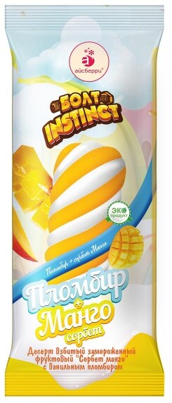 Эскимо Болт Инстинкт пломбир+сорбет манго Айсберри 55г БЗМЖ