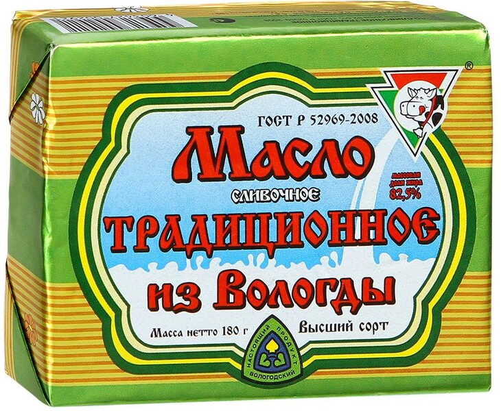Масло из Вологды Традиционное сливочное 82,5% 180г
