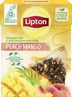 Чай Lipton Peach mango, чёрный, с кусочками фруктов, в пирамидках, 20 пакетиков