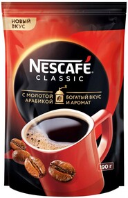 Кофе Nescafe Classic 100% натуральный растворимый порошкообразный с добавлением жареного молотого кофе 190 г