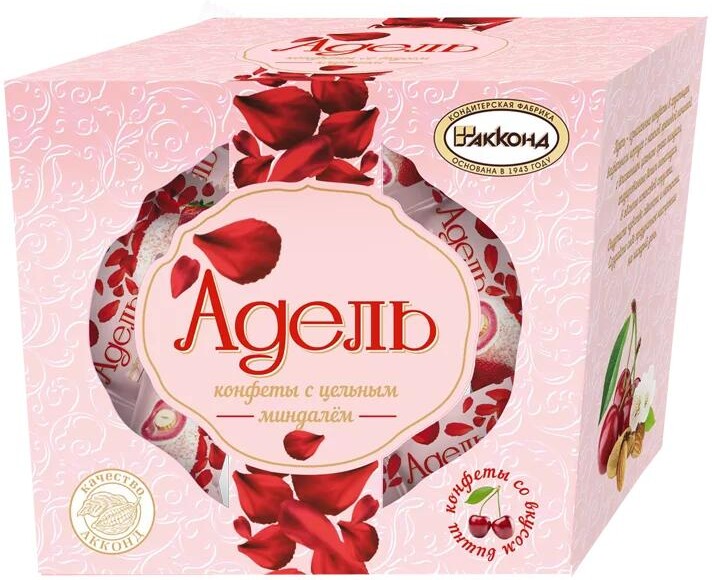 Конфеты Акконд Адель с цельным миндалем и вкус вишни 150 гр., картон