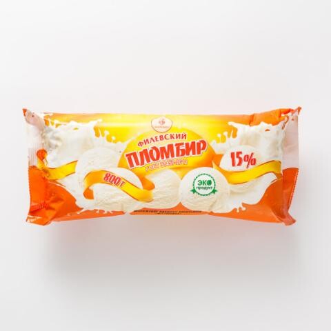 Мороженое Филевское пломбир, ванильный, 15%, 800 г