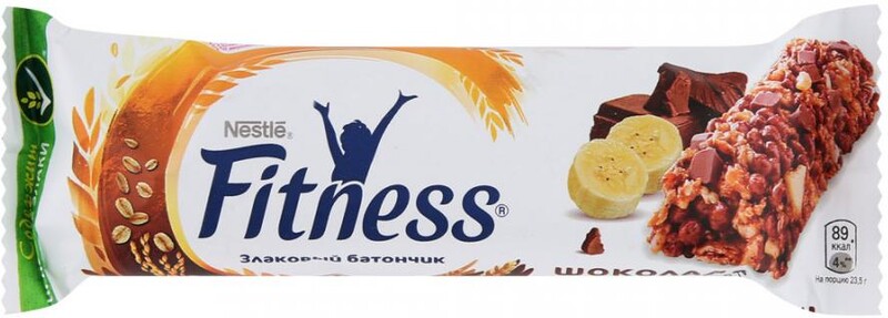 Батончик Nestle Fitness злаковый шоколад-банан c кусочками шоколада и банана 23,5г