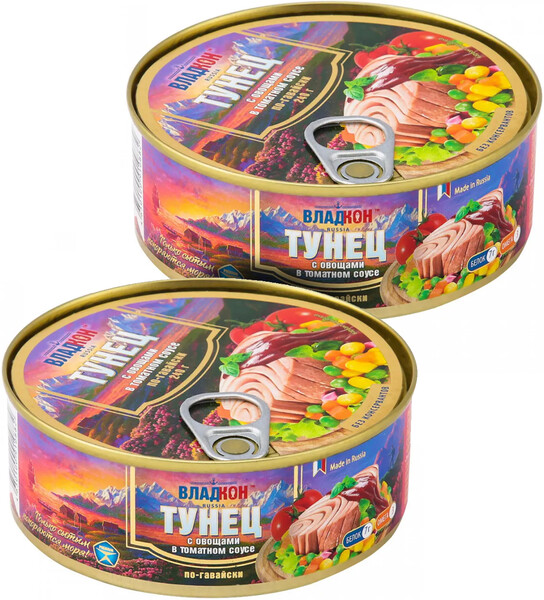Тунец Владкон с овощами в томатном соусе по-Гавайски 240г
