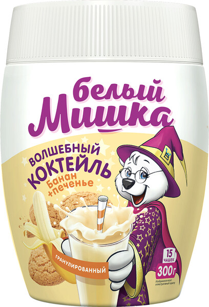 Волшебный молочный коктейль Белый мишка Банан + Печенье Быстрорастворимый 300 г