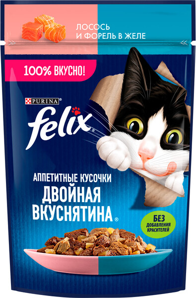 Корм влажный для кошек Felix с лососем и форелью в желе, 75 г