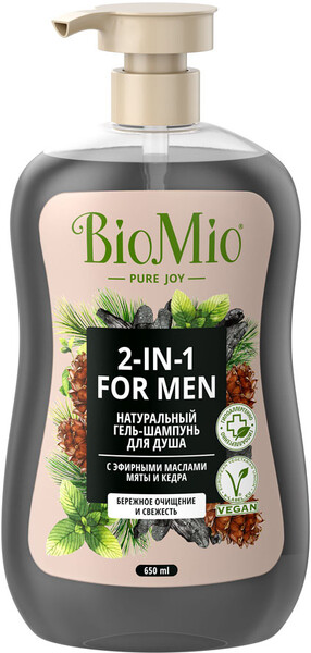 Гель-шампунь для душа BioMio Bio Shower Body & Hair Gel с эфирными маслами мяты и кедра, 650 мл