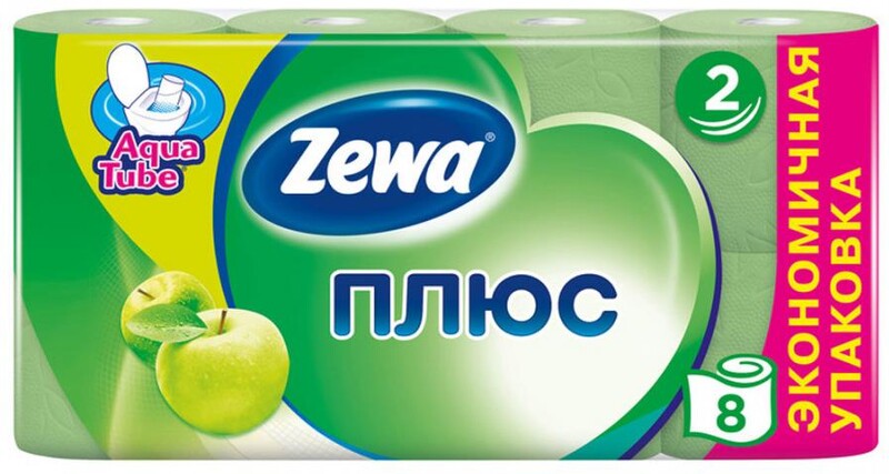 Туалетная бумага Zewa Plus Яблоко 2 слоя, 8 рулонов