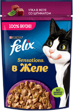 Sensations корм влажный для кошек Утка со шпинатом в желе, 75г