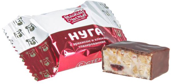 Конфеты «Мишкино счастье» Нуга с арахисом и клюквой глазированные, вес