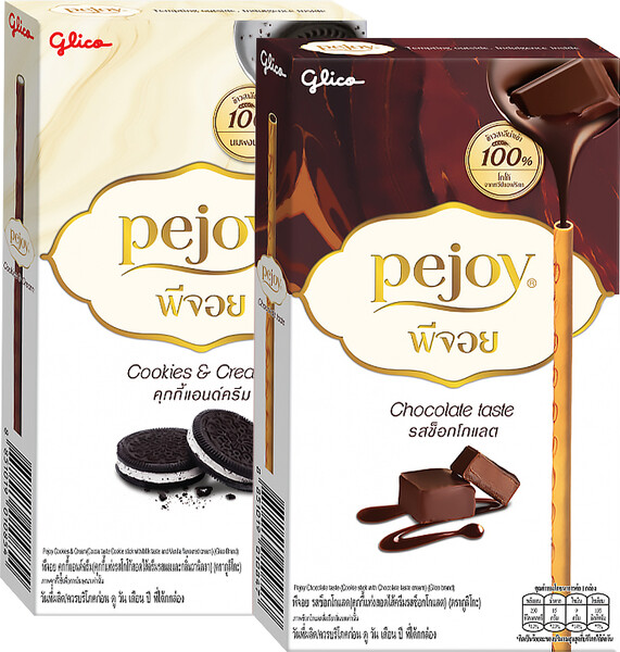 Набор палочек Pejoy соломка Cookies & Cream с кусочками печенья и сливочной начинкой + соломка Chocolate Taste с начинкой из шоколадного крема (2 шт. по 37 гр.)