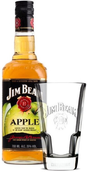 Виски испанский яблочный «Jim Beam Apple» в подарочной упаковке со стаканом, 0.7 л