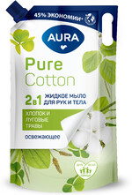 AURA Жидкое мыло 2в1 для рук и тела Хлопок и луговые травы 850мл Pure Cotton