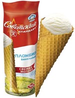 Мороженое пломбир «Советский стандарт» ванильный в сахарном рожке, 100 г