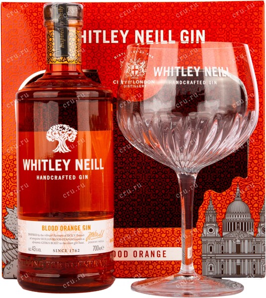 Джин «Whitley Neill Blood Orange» в подарочной упаковке с бокалом, 0.7 л
