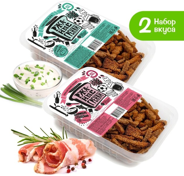 Пекарня SOFI / Гренки ржаные Сметана Лук Бекон , 2 шт. х 100 г в упаковке