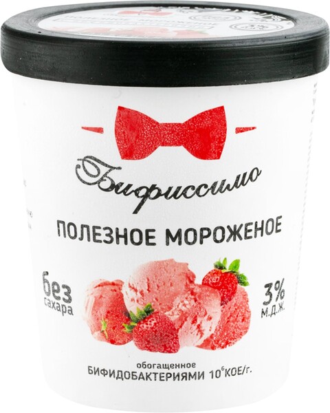 Мороженое БИФИССИМО Полезное клубничное молочное мдж 3% без змж Россия, 500 г