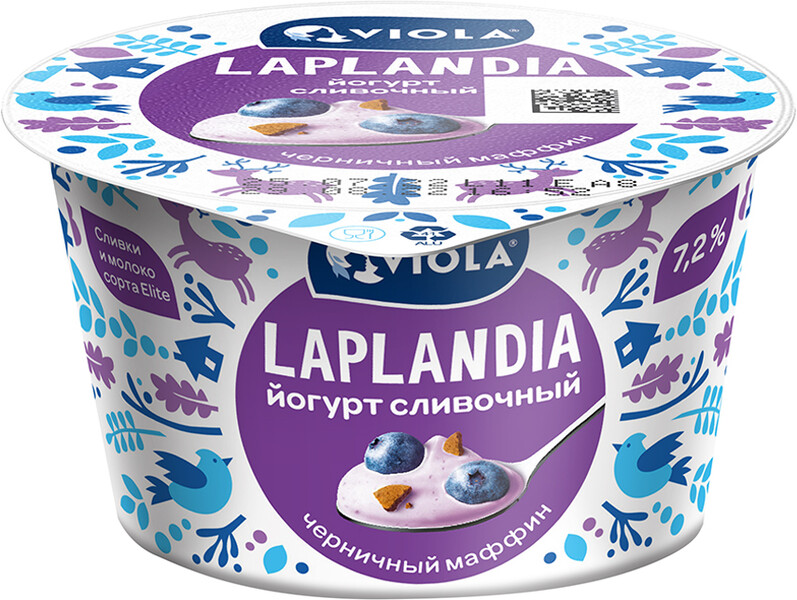 Йогурт Viola laplandia сливочный черничный маффин 7,2%, 180 гр., стакан