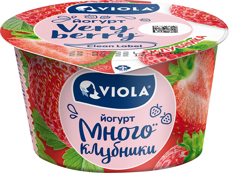 Йогурт Viola very berry с клубникой 2,6%, 180 гр., стакан