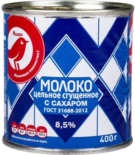 Молоко АШАН Красная птица сгущенное 8,5%, 400 г