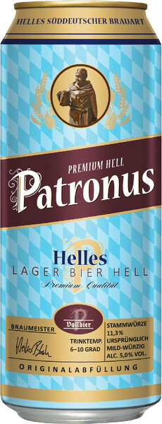 Пиво Patronus Helles светлое фильтрованное 5%, 500мл
