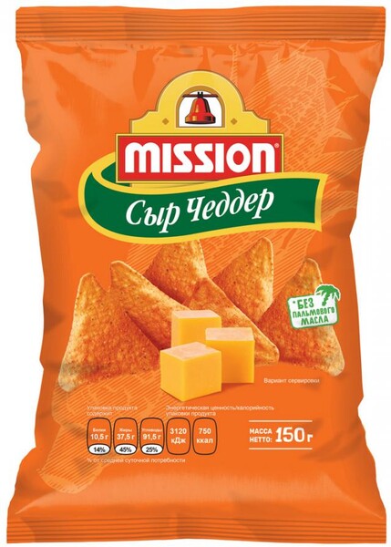 Чипсы кукурузные со вкусом сыр чеддер Миссион 150г