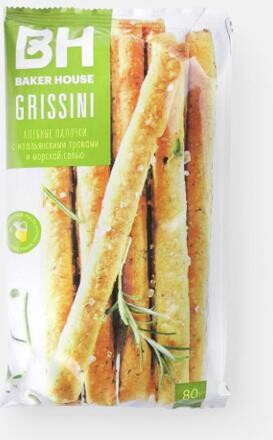 Палочки хлебные Baker House Grissini с итальянскими травами и морской солью, 80 г