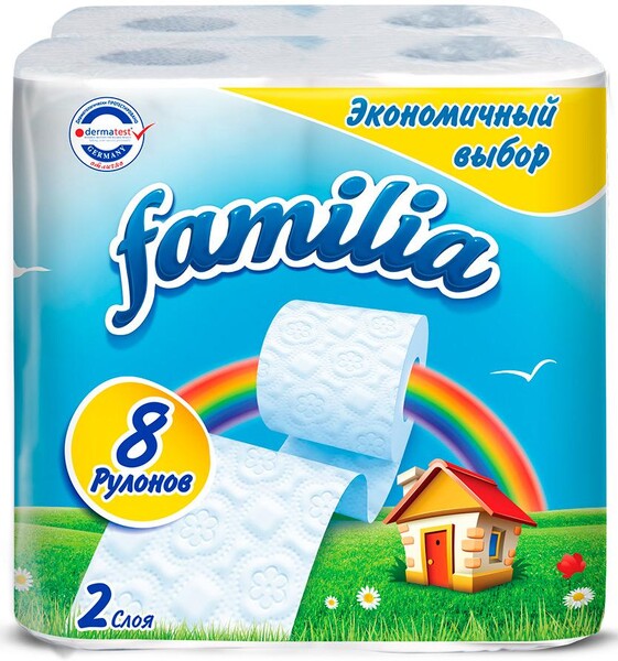 Туалетная бумага Familia белая 2-слойная 8 рулонов