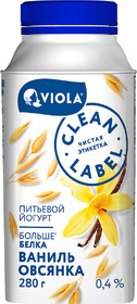Йогурт питьевой Viola Clean Label с наполнителем Ваниль-овсянка 0.4% 280г, Россия