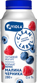 Йогурт питьевой Viola малина-черника 0,4% БЗМЖ 280 г