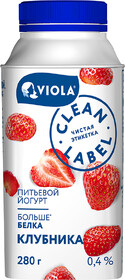Йогурт питьевой Viola Clean Label Клубника 0,4%, 280 г