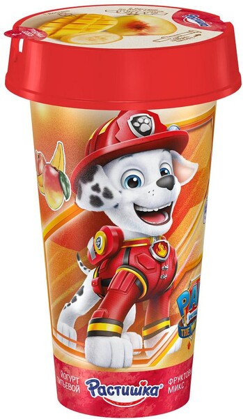 Йогурт Растишка, Фруктовый микс с манго бананом и персиком 2,8%, 190 гр., пластиковый стакан