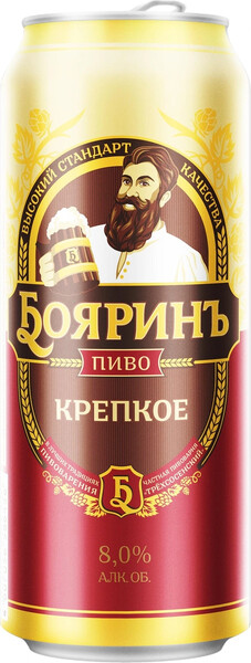 Пиво Бояринъ светлое пастеризованное 8%, 450мл