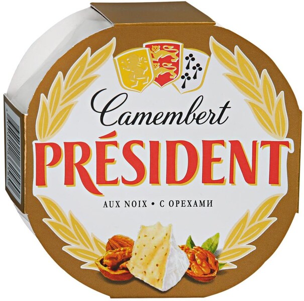 Сыр President мягкий с белой плесенью с орехами Камамбер 45%, 125г