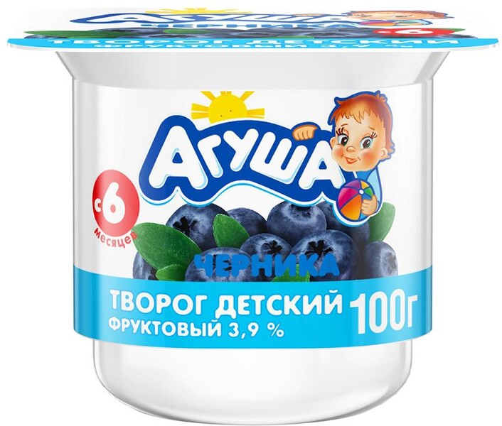 Творог Агуша детский фруктовый, Черника 3,9% с 6 месяцев 100г