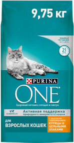 Сухой корм для взрослых кошек Purina ONE с курицей, 9,75 кг