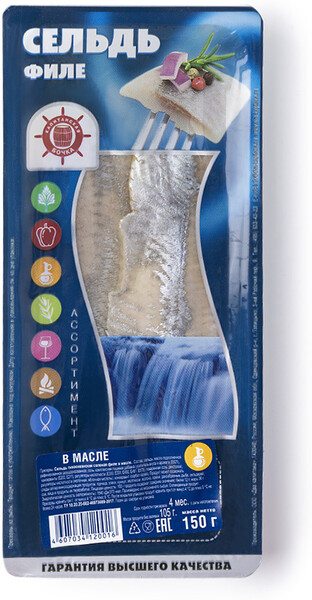 Филе сельди Капитанская бочка в масле 150г, Россия