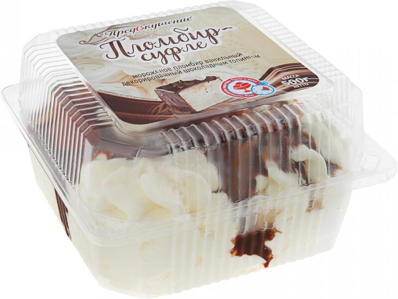 Торт-мороженое пломбир Предвкушение ванильный декорированный шоколадным топингом 500 г
