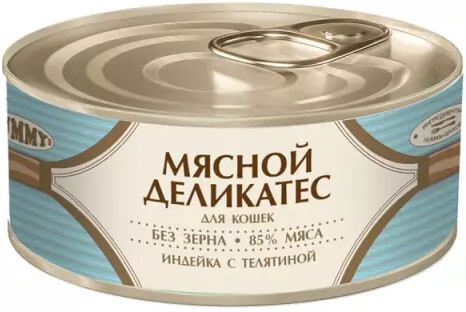 Мясной Деликатес консервы для кошек с индейкой и телятиной, 100 г