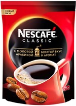 Кофе Nescafe Classik 100% натуральный растворимый порошкообразный с добавлением жареного молотого кофе 75 г