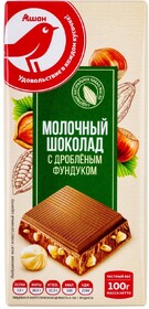 Шоколад АШАН Красная птица молочный с дробленым фундуком, 100 г