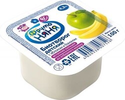 Биотворог ФрутоНяня, яблоко, банан, для питания детей раннего возраста, 4,2%, 100г БЗМЖ