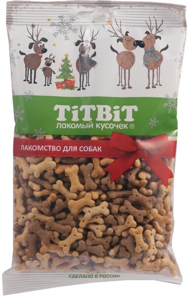 Лакомство для собак TITBIT  Бисквиты Мясные косточки мини для собак, 120 г