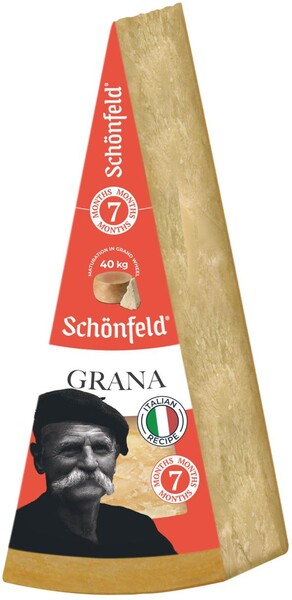 Сыр твердый Schonfeld Grana созревение 7 месяцев 43%, вес
