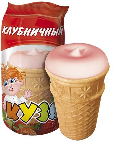 Мороженое Кузя клубничный чик, вафельный стакан, 70 гр., флоу-пак