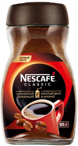 Кофе Nescafe Classic растворимый с добавлением натурального молотого, 95 г