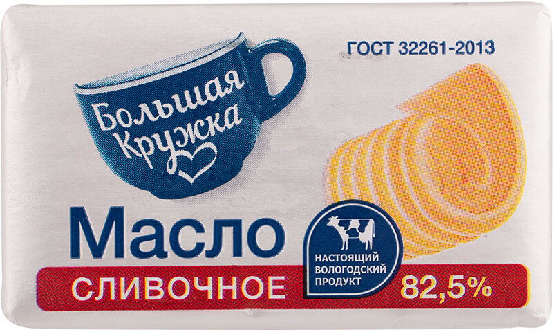 Масло сливочное Большая Кружка традиционное 82,5% 180г БЗМЖ