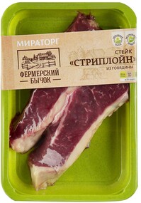 Стейк стриплойн из говядины Мираторг травяной откорм охлажденный в вакуумной упаковке 500 г