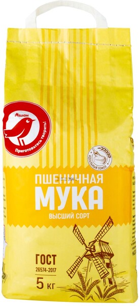 Мука АШАН Красная птица пшеничная, 5 кг